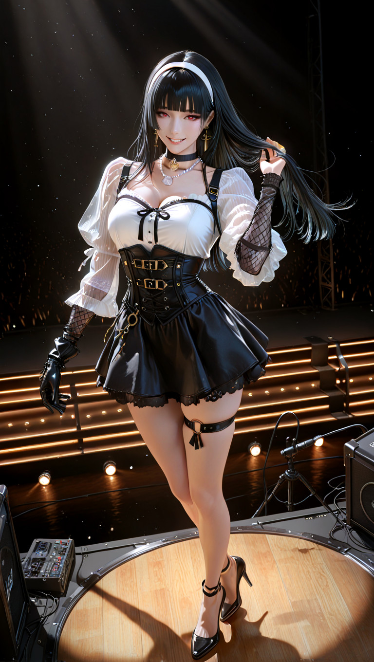Elegant Long Leg Line, Dark Concert Stage, Not Integrated Long Opera Glove AIエロ