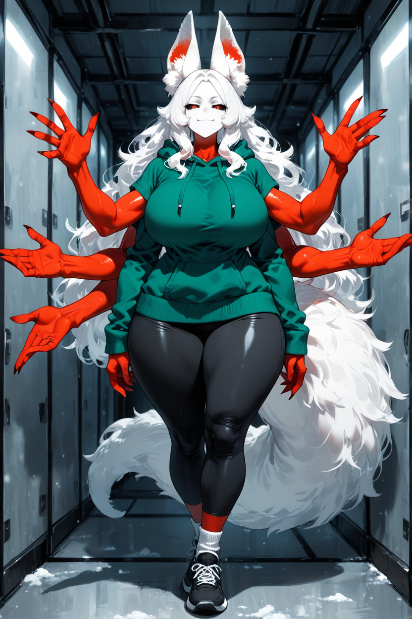 All Six Hands Are The Same Size, Standing, Fluffy Ears Instead Of Human Ears AI Porn