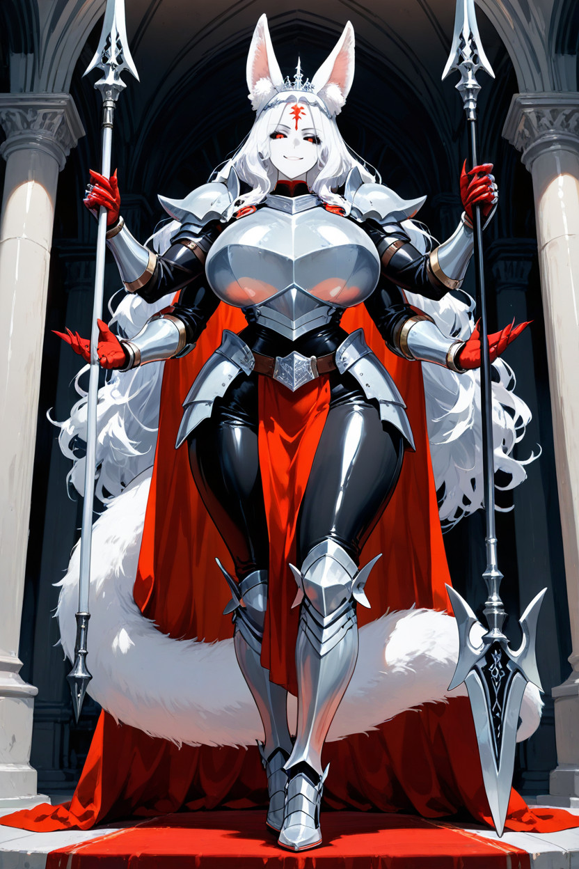 Three Arms On The Left Side, Six Individual Metal Plate Gauntlets, Silver Gauntlets Covering Red Hands Porno IA